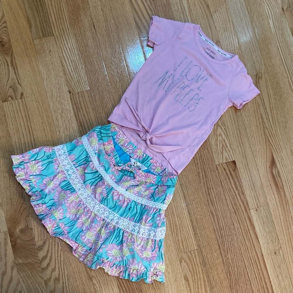 Lilly Pulitzer Pink Top and Floral Skirt Set